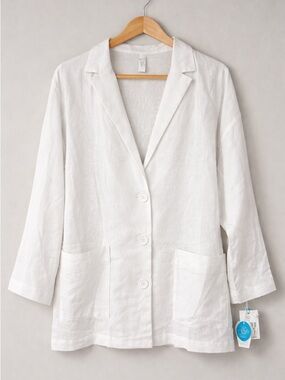 WET Swimwear Linen Blend Beach Cover Up Blazer White M NWT